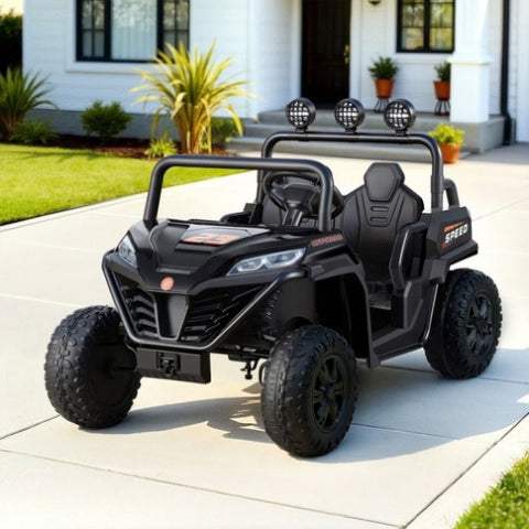 Rigo Kids Ride On Car Electric Toys Cars Headlight Music Remote Control Black RCAR-UTV-2S-BK