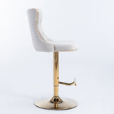 2x Height Adjustable Swivel Bar Stool Velvet Studs Barstool with Footrest and Golden Base- Beige V226-SW1912BG