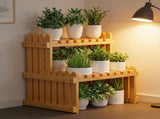 2 Tiers Wooden Flower Stand Shelf, 14.57x8.27x11.81 Inch, Table Top Plant Stand Desk Flower Pot Rack V1369-AZ3-W-10132