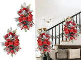 2pcs 21.6in Xmas Staircase Wreath with Berries Pinecones Bowknot Xmas Teardrop Swags Red V1294-YM0901-240921FB03-2