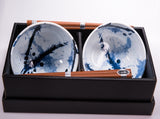 Bowl Set 2pcs with Chopsticks Blue White Splash Design V637-C0315