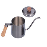 600ml Stainless Steel Manual Coffee Pot Long Narrow Spout Pour Over Kettle with Wooden HandleGray V1294-YM0710-3118210281011