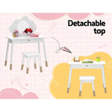 Keezi Kids Dressing Table Chair Set Vanity Makeup Wooden Leg Mirror Drawer FURNI-C-CLOUD-KDT-WH
