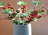 3PCS Snow Flocked Artificial Pine Picks 17.7 Inch Artificial Pine Needle Branches Stems with Red V1294-YM0901-210605YA061