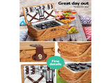 Alfresco 4 Person Picnic Basket Set Wooden Blanket Cooler Bag Outdoor Insulated PICNIC-WOOD-4PPL-COOLER