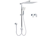 Chrome Square 10" Twin Shower Head Handheld Sliding Rail Set Wall Inlet Diverter Twin Taps V1233-HS002M4CSC842KSS110CPF0272A