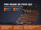 3/8" Drive Impact Socket Set, 90 Piece Socket Set SAE 1/4"-3/4" and Metric 6-19mm, 6 Point Cr-Mo V952-CJ38SAECRMO90NGRCV0