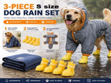3 Piece Dog Rain Gear Set -S size Pet Rainy Day Kit with Grey Dog Raincoat, yellow V888-ELOSUNG53255