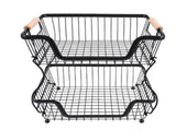 2 Tier Fruit Basket for Kitchen Counter Countertop Metal Bread Basket with Wooden Handle for V1294-YM0901-3118250201611