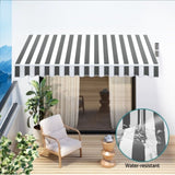 Instahut Retractable Folding Arm Awning Motorised Sunshade 3Mx2.5M Grey White AWN-B-ARM-REMOTE-30X25-GRWH