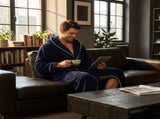 Men's Plush Fleece Hooded Bathrobe Blue XL Size Shawl Collar Dressing Gown - Thick Warm Soft Winter V888-ELOSUNG54505