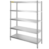 VEVOR Stainless Steel Shelves 47.5x18 Inch 5 Tier Adjustable Shelf Storage Unit Stainless Steel Rack V952-BXGHJ5C48X18.5YC1V0