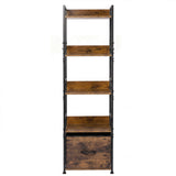 Levede Bookshelf Narrow Bookcase 5 Tier Storage with Drawer Living Room Brown CH1188-5-AU