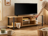 CARLA HOME Tv Stand Entertainment Console - Open Shelves - Oak - Brown - Rustic - Steel V178-36428