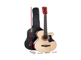 Alpha 38 Inch Acoustic Guitar Wooden Body Steel String Full Size w/ Stand Wood GUITAR-D-38-NAT-CAPO