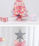 45cm Pink Mini Christmas Tree Natural Log Base, Pink & Blue Wrapped Design, Star Topper, Letter V1232-FSSDS-001