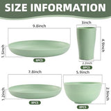 Camping Plates Cups and Bowls Set Green Reusable Microwave Safe Lightweight Unbreakable Plastic V1107-122-29070-BEG-32PCS