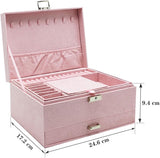 Velvet Jewelry Box with Lock - 3 Layers - Large Jewelry Organizer for Women - With Drawers & V1189-HB003WSRH00036