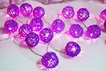 1 Set of 20 LED Cassis Purple 5cm Rattan Cane Ball Battery Powered String Lights Christmas Gift Home V382-PURPRATTBALLBATT20