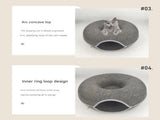 Dark grey Felt Donut Cat Bed with Zipper Tunnel Toy, Double-Layer Pet Cave for Cats, M Size V888-ELOSUNG48641