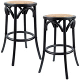 Aster 2pc Round Bar Stools Dining Stool Chair Solid Birch Wood Rattan Seat Black V315-VOD-CAFE-23-2PC-KIT