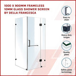 1000 x 900mm Frameless 10mm Glass Shower Screen By Della Francesca V63-831011