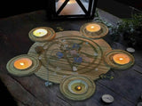 Candlestick Altar Candle Holder with Pentacle Altar Plate Table Tray, Wooden Disc Candle Holder for V1369-AZ3-W-22418