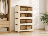 Artiss 4-Tier Foldable Storage Cabinet Stackable Box Clear Magnetic Door White SC-4T-4527-WH
