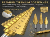 6-Pack Titanium Coated Step Drill Bits Wear-Resistant, Dual Flutes, Ideal for Metal, Wood & V1366-AZ2-W-15101