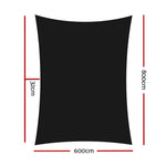 Instahut Shade Sail 6x8m Rectangle 280GSM 98% Black Shade Cloth SAIL-H-6X8-C-BK