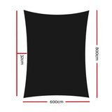 Instahut Shade Sail 6x8m Rectangle 280GSM 98% Black Shade Cloth SAIL-H-6X8-C-BK