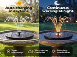 Gardeon Solar Fountain Pumps Bird Bath Battery Backup LED Remote Black 27cm FOUNT-POND-B-LED-250