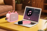 Mini Karaoke Machine Toys Gifts Portable MP3 Player with 2 Wireless Microphone - Pink V1263-JX-6300-3