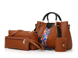 Brown Elegant 4-Piece Women's Handbag Set - Stylish PU Leather Tote, Shoulder Bag, Clutch, and V888-ELOSUNG17353