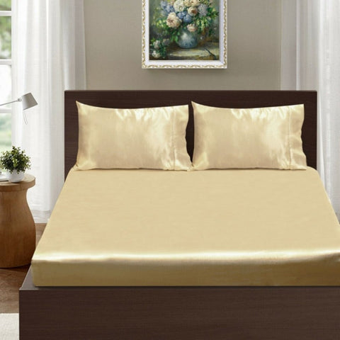 Ramesses Casablanca Satin Fitted Sheet Combo Set Champagne Queen V442-KIT-FITTEDSS-CASABLANCASATIN-CHAMPAGNE-QS