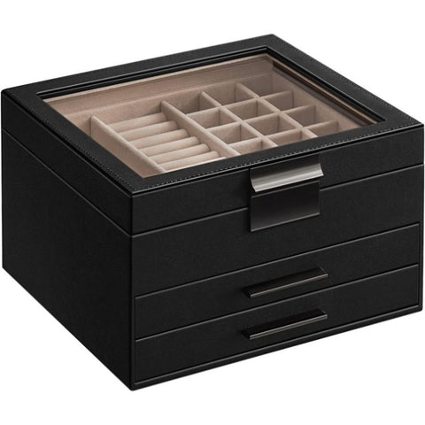 SONGMICS Jewelry Box 3-Layer with 2 Drawers Graphite Black V227-8498402101330