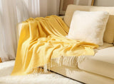 Yellow Elegant Herringbone Tassel Throw Blanket - Large Acrylic Faux Cashmere Soft Cozy Blanket for V888-ELOSUNG32117
