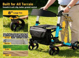 Foldable Aluminium Rollator Walker With Seat & Storage Bag, Adjustable Handles, 8" Wheels, V1181-HP001-BL