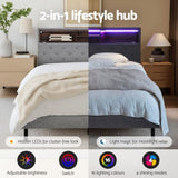 Artiss Bed Frame Double Size LED Mattress Base Platform with Storage Shelf Hidden Storage Box Grey BFRAME-F-MIDNIGHT-D-BK-ABC
