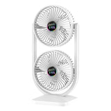 White Dual Head Rechargeable Desk Fan - White USB-C Portable Desktop Fan with 90 Degree Adjustable V888-ELOSUNG57400