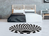 Round Black White Grid Carpet 3D Vortex Room Bedroom Anti Slip Floor Mats Home Carpet Rugs V1294-YM0717-10100328
