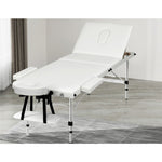 Zenses Massage Table 65cm Portable 3 Fold Aluminium Beauty Bed White MT-ALUM-GA301-WH-65