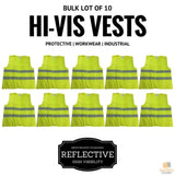 10x Hi Vis Safety Vest Reflective Tape Workwear Night & Day Bulk - Yellow - One Size V563-HIVISVEST-YELLOW-10PK