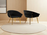 SERENIT Black Modern Velvet Dining Chairs, Upholstered Living Room Chair with Woven Back and Golden V255-SE-GP1801-DC-BLACK