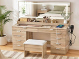 Artiss Dressing Table Makeup Vanity Desk Large LED Mirror 10 Drawers Power Outlet Hair Dryer Holder FUR-V-DRESS10-WD-ABC