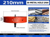 210mm Bi-Metal M42 High Speed Steel Hole Saw with Pilot Drill Bit, Smooth Cutting Edge for PVC, V1107-147-78034