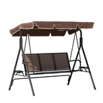 Gardeon Outdoor Swing Chair Garden Chair Canopy Cup Holder 3 Seater Brown GSC-BST-3S-CUP-BR