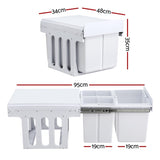 Cefito Pull Out Bin Kitchen Triple Slide Garbage Rubbish Bins Basket White 31L POT-BIN-31L-3C-WH