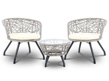 Gardeon 3PC Bistro Set Outdoor Furniture Rattan Table Chairs Patio Garden Cushion Grey ODF-BISTRO-ROUND-GE
