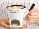 Tealight Fondue Set, Ceramic Melting Pot for Chocolate and Dessert Beige V1237-ZY-203-0335